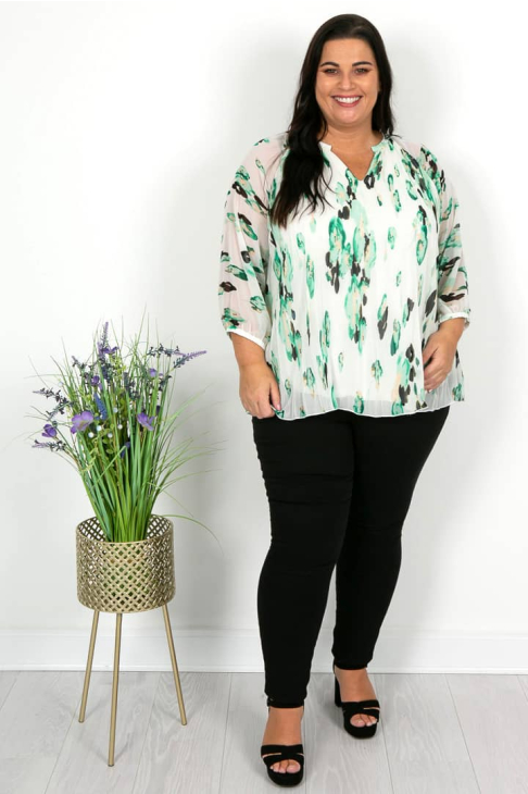 Ivory and Green Chiffon Top